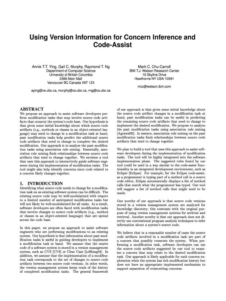 Using version information for concern inference and - IBM Research Preview on Page 1