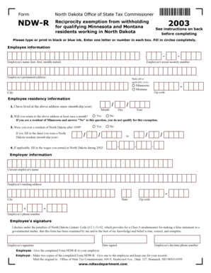North Dakota NDW-R Reciprocity Exemption Form