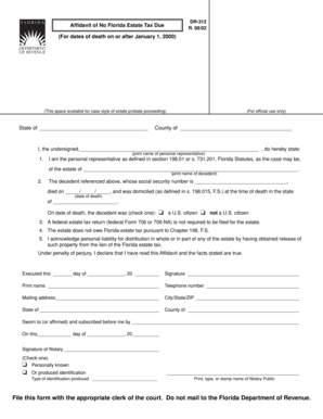 Florida Affidavit of No Estate Tax Due