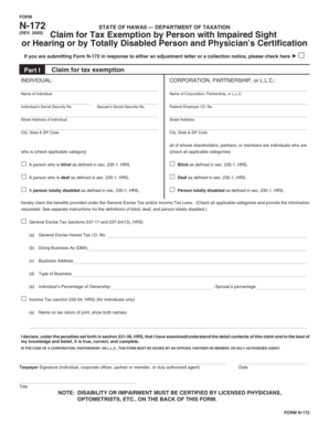 Hawaii Tax Exemption Form N-172