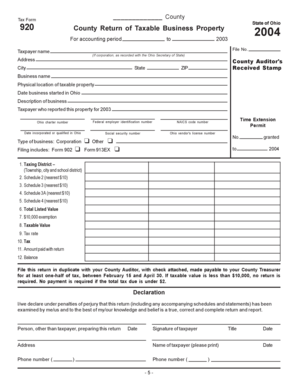 Ohio County Return of Taxable Business Property 2004