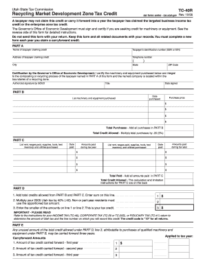 Utah Recycling Market Development Zone Tax Credit Form