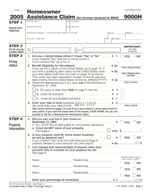 California Homeowner Assistance Claim Form 9000H