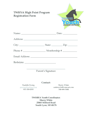 TWHYA High Point Program Registration Form