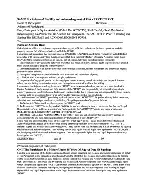 Release of Liability for Equine Activities