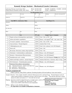 Kennedy Krieger Biochemical Genetics Test Requisition Form