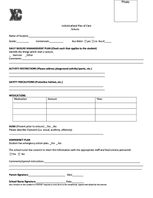 Individualized Plan of Care for Seizure