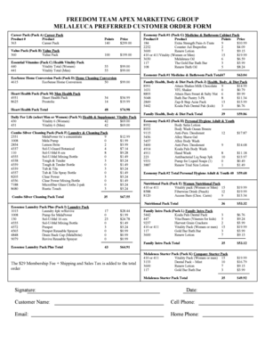 Melaleuca Preferred Customer Order Form