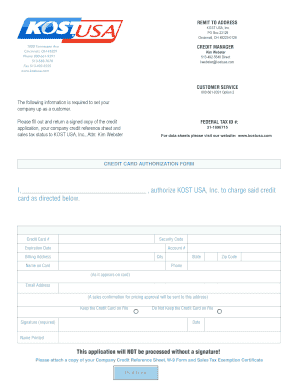 Download the Credit Card Authorization Form - KOST USA, Inc.