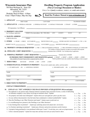 Wisconsin Insurance Plan Dwelling Property Program Application