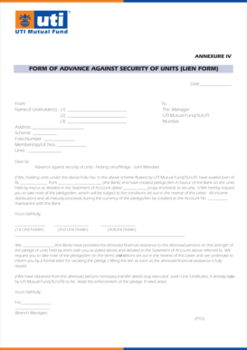 Advance Against Security of Units Lien Form