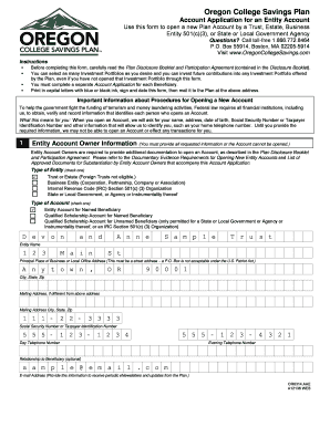 Oregon College Savings Plan Entity Account Application