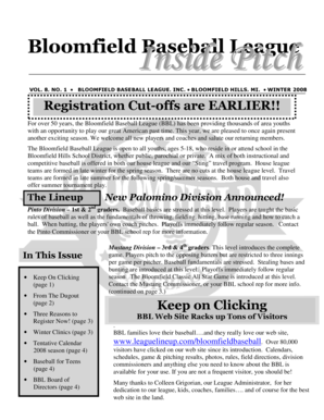 Bloomfield Baseball League Registration Form