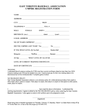 East toronto baseball association umpire registration form