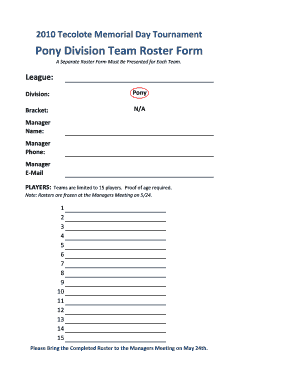 Pony Division Team Roster Form - LeagueLineup.com