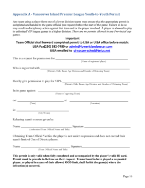 VIP League Player Permit Form
