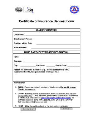 Certificate of Insurance Request Form - HUB International HKMB