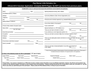 Pop Warner Volunteer Application
