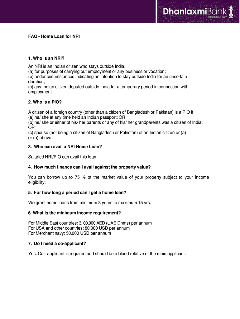 FAQ - Home Loan for NRI Preview on Page 1
