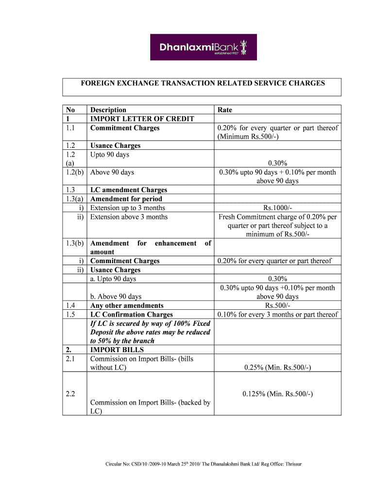 FOREIGN EXCHANGE TRANSACTION RELATED SERVICE CHARGES Preview on Page 1