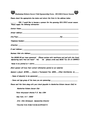 Manhattan Kickers Soccer Club Sponsorship Form - 2011/2012 ...