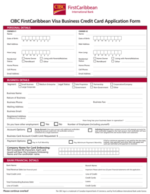 CIBC FirstCaribbean Visa Business Credit Card Application Form