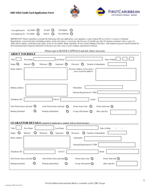 UWI Visa Credit Card Application Form