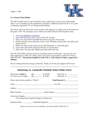 Kentucky vs. Louisville Football Ticket Order Form