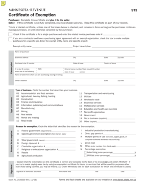 Minnesota Certificate of Exemption
