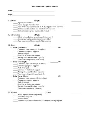 1920's Research Paper Gradesheet