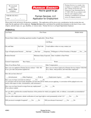 Parman Services Employment Application