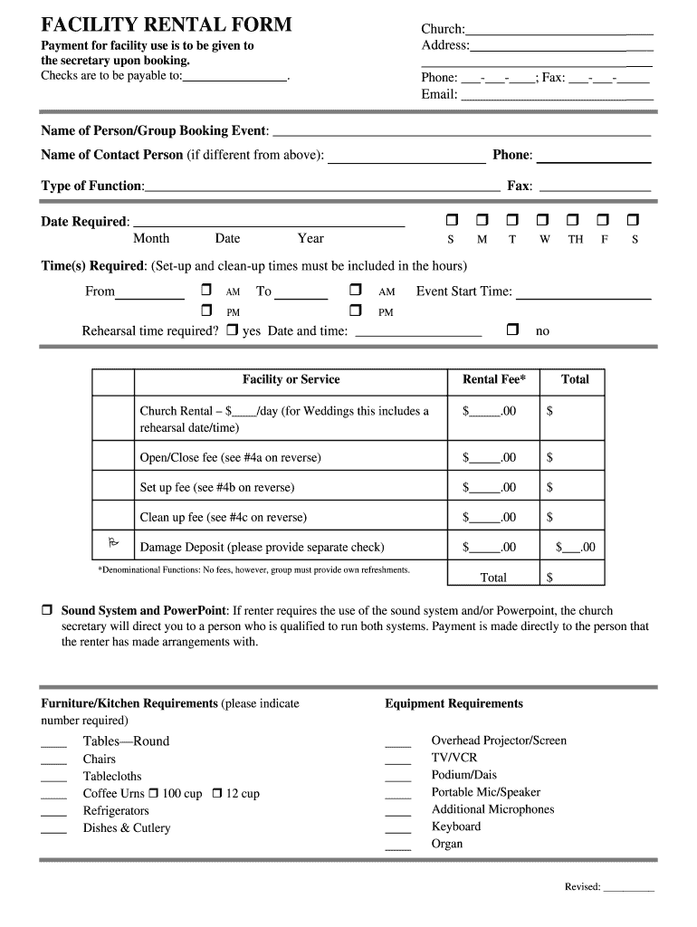 church rental form Preview on Page 1