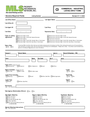 Commercial Industrial Listing Input Form