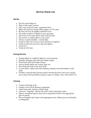 Service Check List