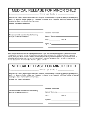 Medical Release for Minor Child