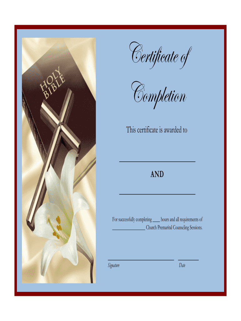 Church Premarital Counseling Sessions Certificate of Completion In Premarital Counseling Certificate Of Completion Template