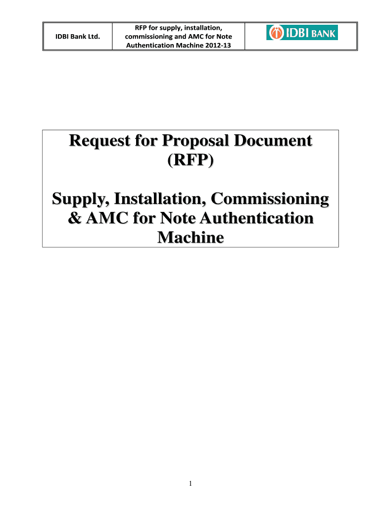 RFP for supply, installation, commissioning and AMC for Note Authentication Machine 2012-13 Preview on Page 1