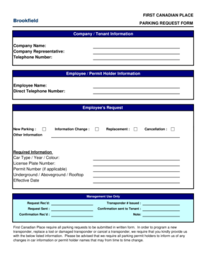 First Canadian Place Parking Request Form