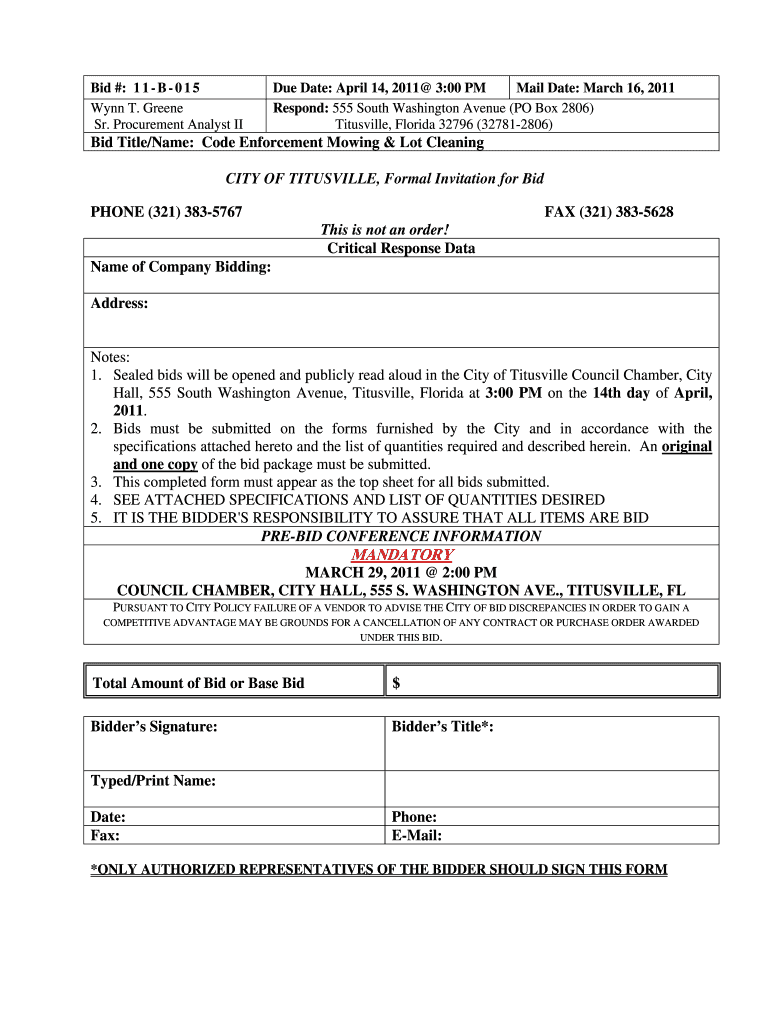 Bid No 11-B-015 Preview on Page 1