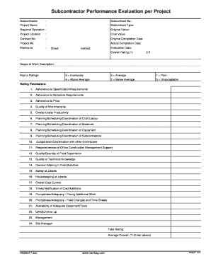 Subcontractor Performance Evaluation Form