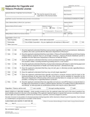 Wisconsin Cigarette License Application