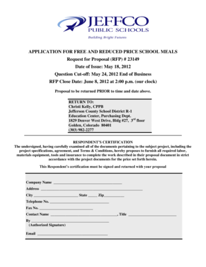 Application for Free and Reduced Price School Meals