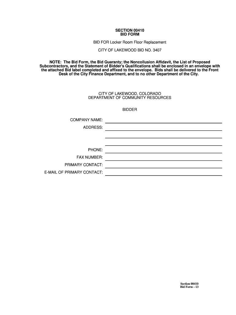 Bid Form Preview on Page 1