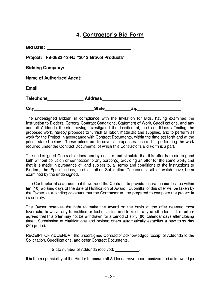 Invitation for Bid Preview on Page 1