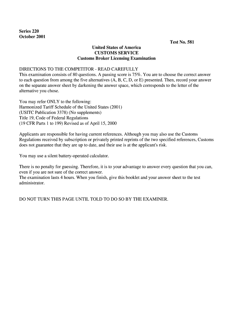 Fillable Online Exam Customs Broker Exam Resources and Information