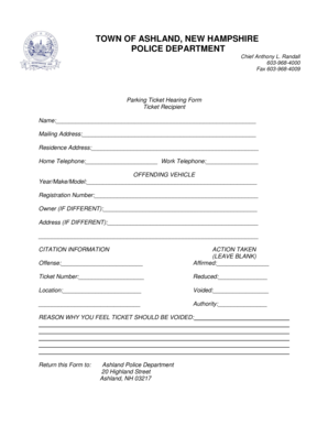 Parking Ticket Hearing Form