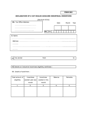 VAT Dealer Industrial Incentives Declaration Form