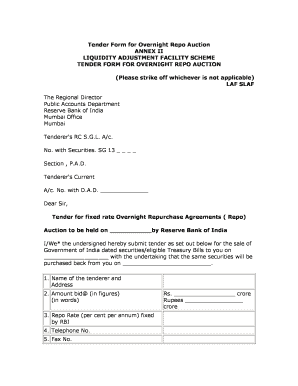 Tender Form for Overnight Repo Auction