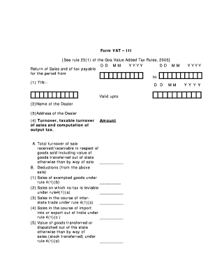 Goa VAT III Form
