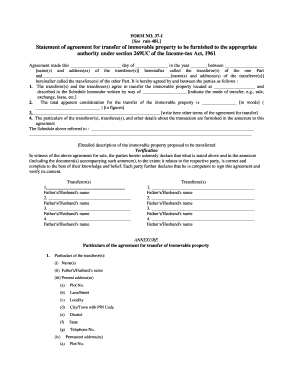 Form 37-I Agreement for Transfer of Immovable Property